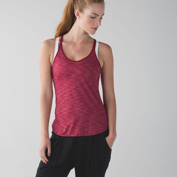 LULULEMON What the Sport Singlet II Tank Top Heathered Cranberry Ruched Size 6 - Picture 1 of 6